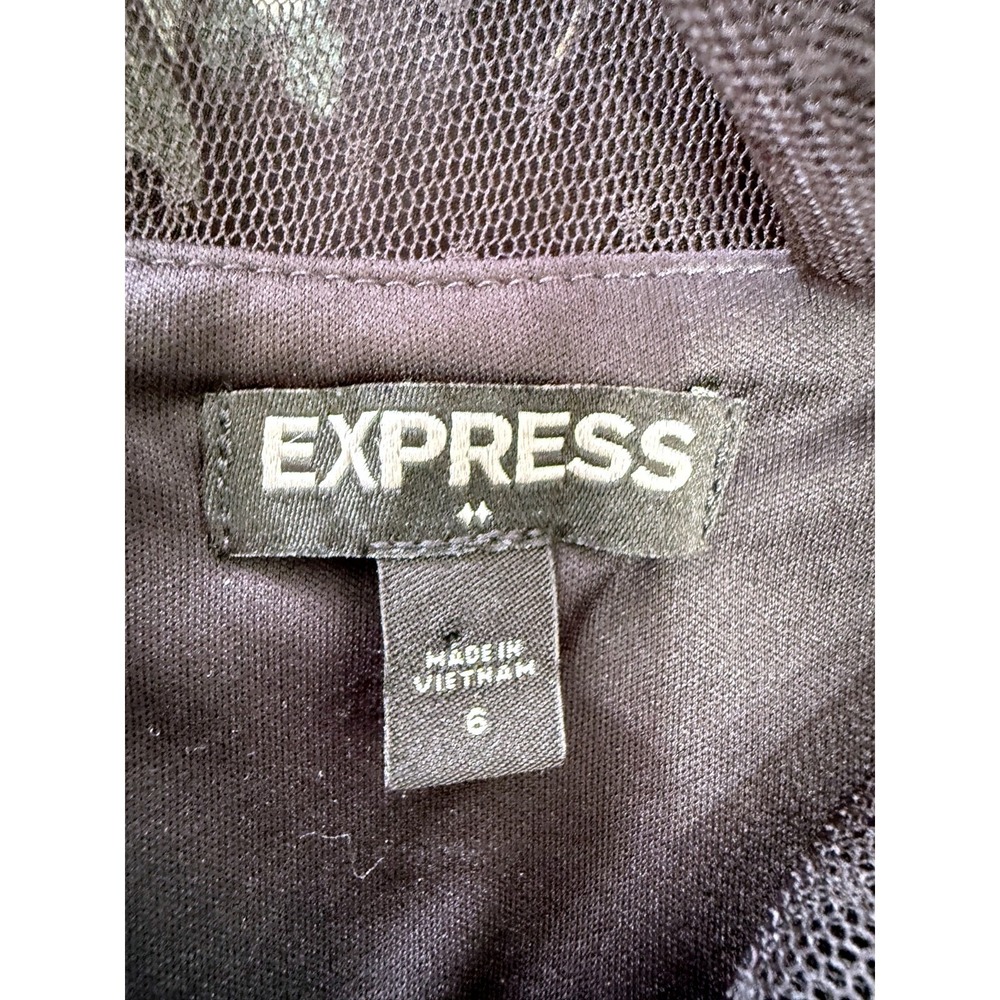 Express Bodycon Dress Size 6 Black Floral Mesh Mini Modest Preppy Cocktail Party - Picture 5 of 11